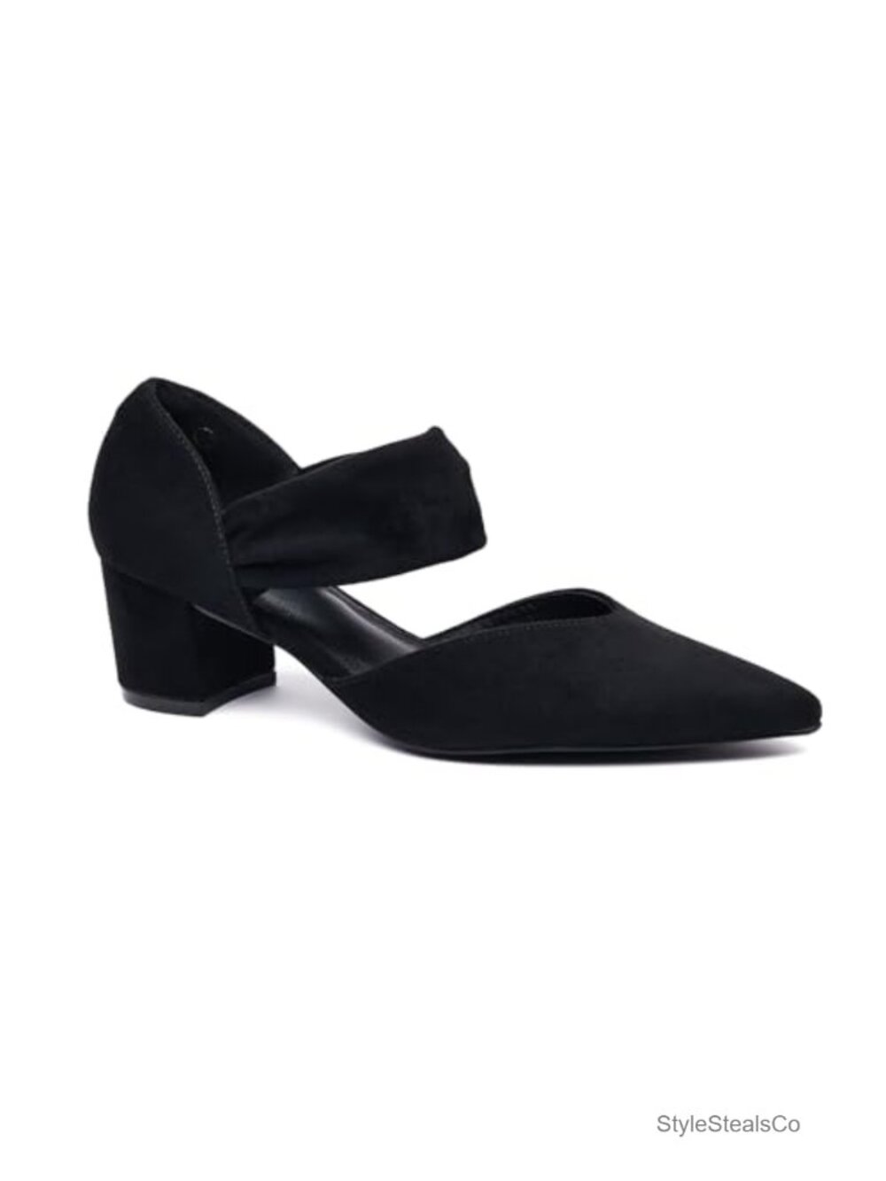 Women's Pointed Toe Low Chunky Block Heel Pumps with Twisted Strap